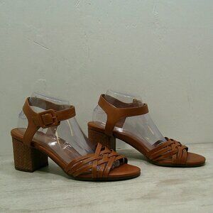 Vionic Peony Casual Comfort Leather Woven Chunky Sandals Size 10